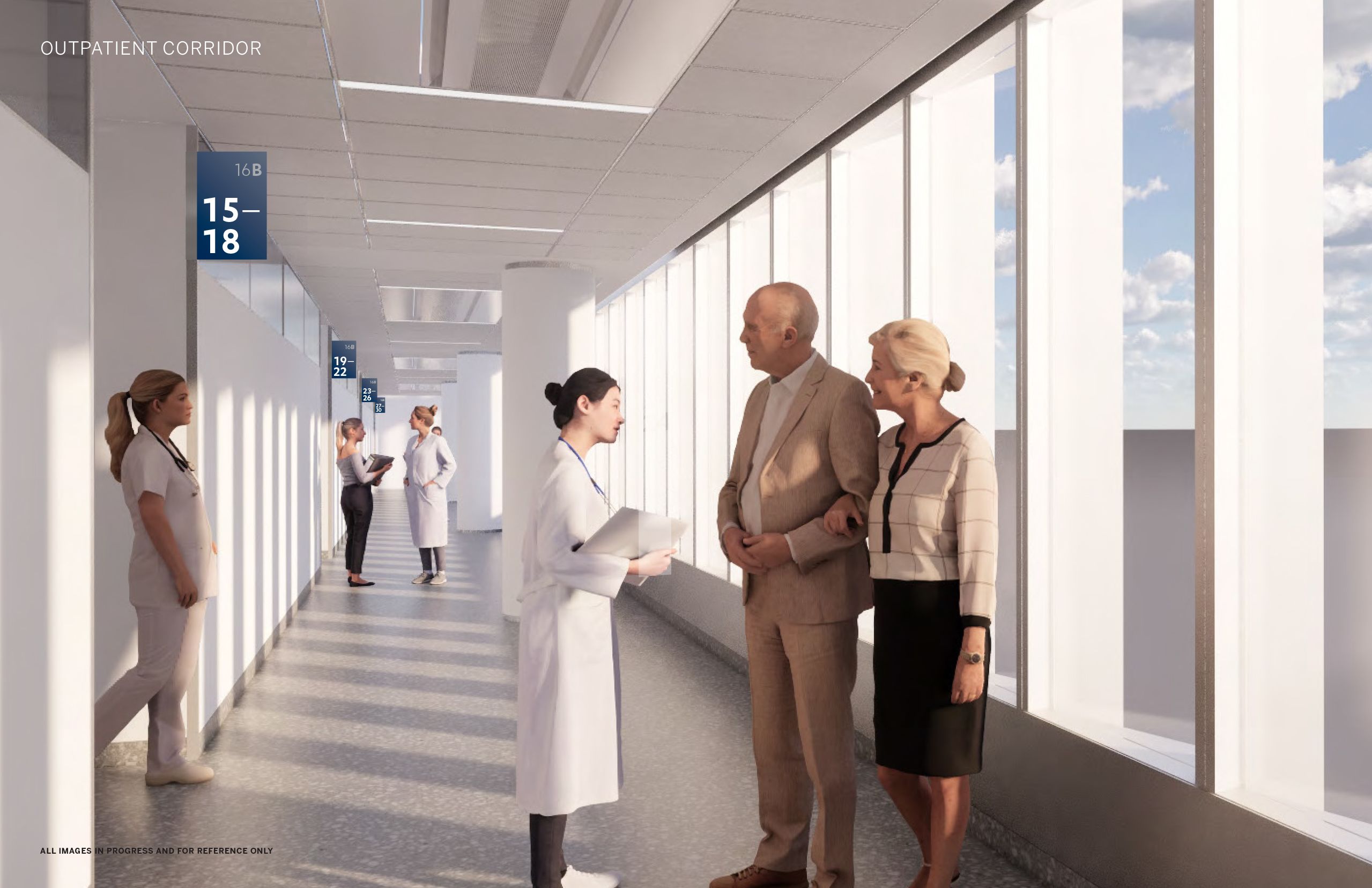 Rendering of Winship staff consulting patient and family member