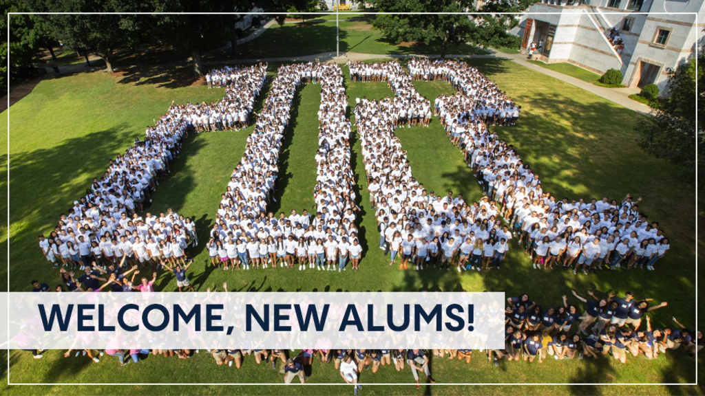 Welcome, new alums with c/o 2022 spelled out with the people