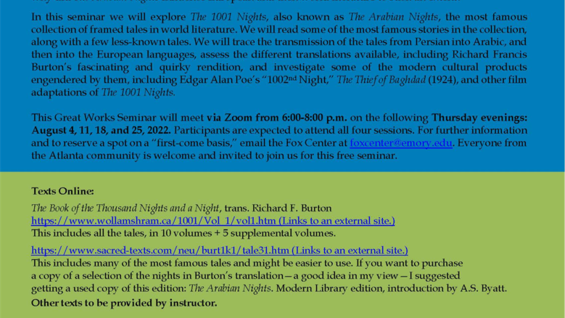 The Arabian Nights Great Works Seminar