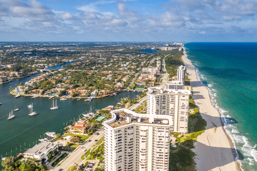 Aerial shot of the beachfront properties in Boca Raton