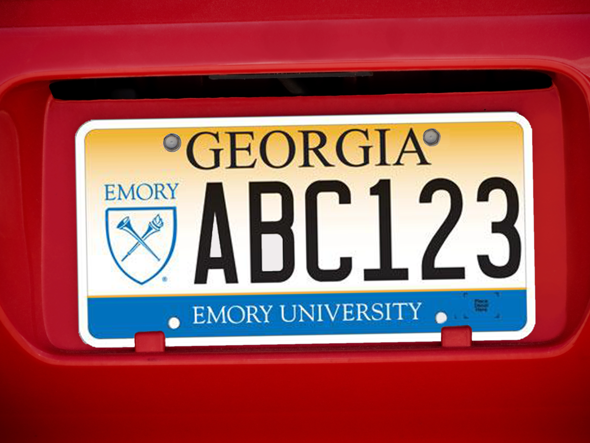 Emory-branded license plate